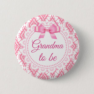 Oma om Roze Bow Lacey Baby shower Button te zijn