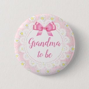 Oma om Roze Daisies Baby shower Button te zijn