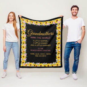 Oma Oma Citaat Roze Geel Bloemendecoratie  Fleece Deken