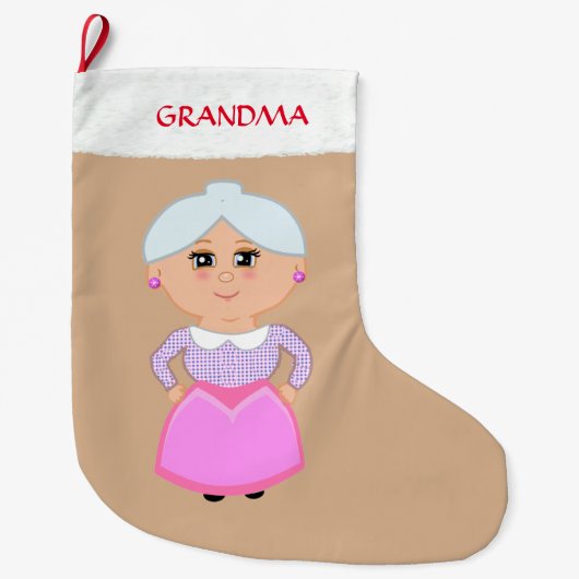 Oma op Beige Grote Kerstsok (Voorkant)