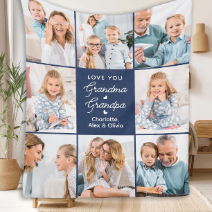 Oma Opa Gepersonaliseerde Navy Blauw 8 Afbeelding Fleece Deken