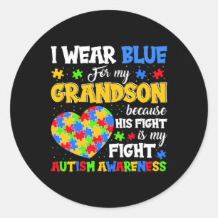 Oma opa ik Draag blauw voor mijn kleinzoon autisme Ronde Sticker
