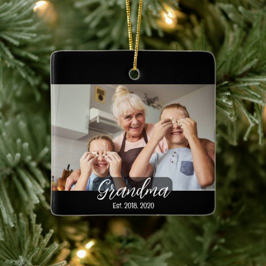 Oma Opgericht Wit script 3 foto Keramisch Ornament (Boom)