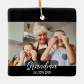 Oma Opgericht Wit script 3 foto Keramisch Ornament (Voorkant)