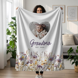 Oma Paarse Waterverf Wildflowers & Fotocadeau Fleece Deken