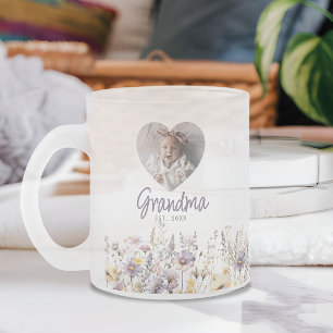 Oma Paarse Waterverf Wildflowers & Fotocadeau Matglas Koffiemok