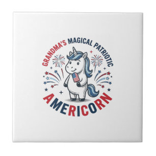 Oma patriottisch Americorn eenhoorn shirt ontwerp_ Tegeltje
