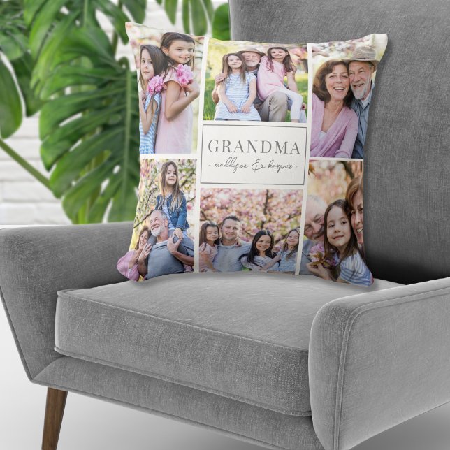 Oma Photo Collage Familie Kussen (Grandma Photo Collage Family Throw Pillow)