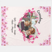 Oma Roze bloem hart | Aangepaste tekst en foto Fleece Deken (Voorkant (Horizontaal))