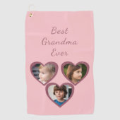 Oma Roze Harten 3 Kleinkinderen Fotocollage Golfhanddoek (Voorkant)