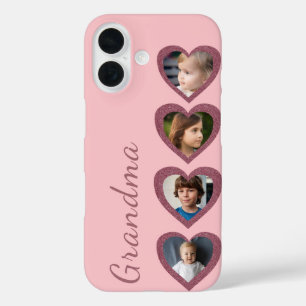 Oma Roze Harten Kleinkinderen Fotocollage iPhone 16 Hoesje