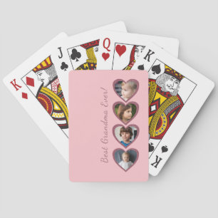 Oma Roze Hartjes Kleinkinderen Fotocollage Pokerkaarten