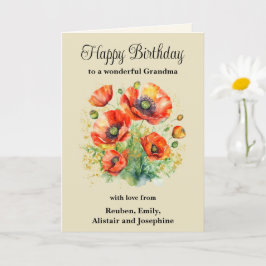 Oma Rustic Red Poppies Floral Happy Birthday Kaart