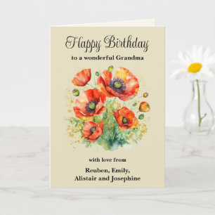 Oma Rustic Rode Klaprozen Bloem Happy Verjaardag Kaart