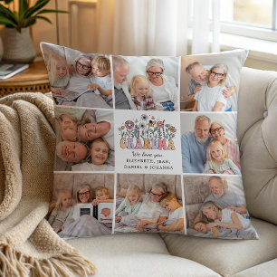 Oma Schattig Retro Whimsische Bloemen Foto Collage Kussen