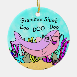 Oma Shark Familie Kerstversiering Keramisch Ornament
