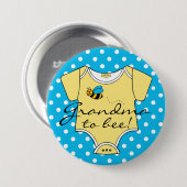 Oma to Bee Blue and Yellow Ronde Button 7,6 Cm (Voorkant /achterkant)