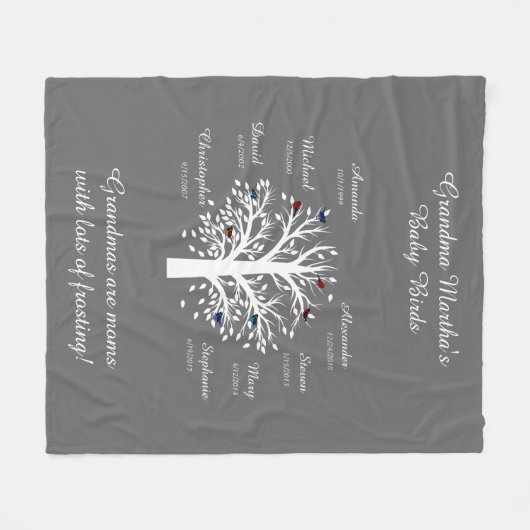 Oma Tree, 8 Names & Dates, wit op taupe Fleece Deken (Voorkant (Horizontaal))