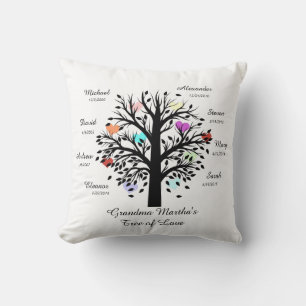 Oma Tree (harten) Black op White 8 Names/Dates Kussen