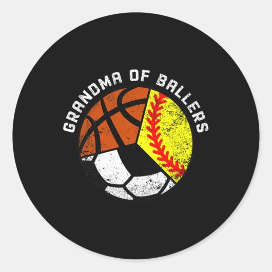 Oma van Ballers Fun Softbal Voetbal Basketbal Ronde Sticker (Voorkant)