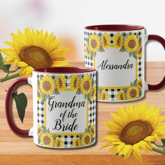 Oma van Bride Gepersonaliseerd Gingham Sunflower Koffiemok