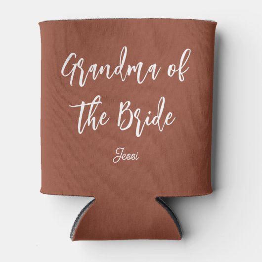 Oma van de bruid bruine trouw  blikjeskoeler (Voorkant)