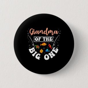 Oma van de grote Vist verjaardagsfeestje Bday Ronde Button 5,7 Cm