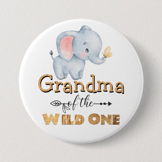Oma van de Wilde One Elephant Gold Foil Button (Voorkant)