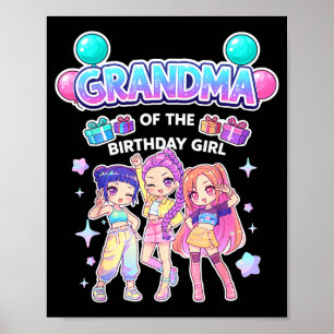 Oma van het jarige meisje schattig chibi grappig poster