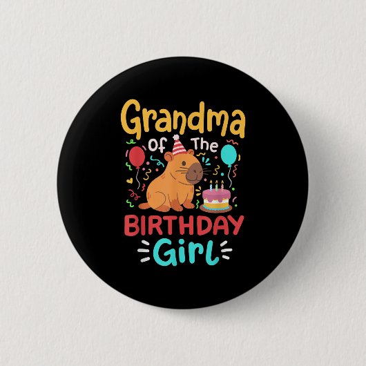 Oma van het verjaardagsmeisje Capybara Bday famili Ronde Button 5,7 Cm (Voorkant)
