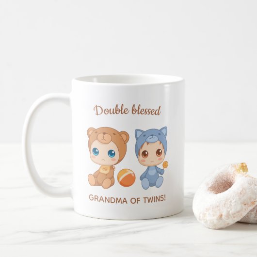 Oma van Twins Baby Cat Beer Jumpsuit Koffiemok (Met donut)