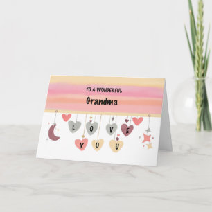 Oma Verjaardag Liefde Aquarel Harten Maan Sterren Kaart