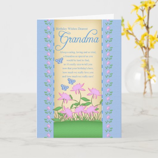 Oma verjaardagskaart bloemen en vlinders kaart (Gele Bloem)