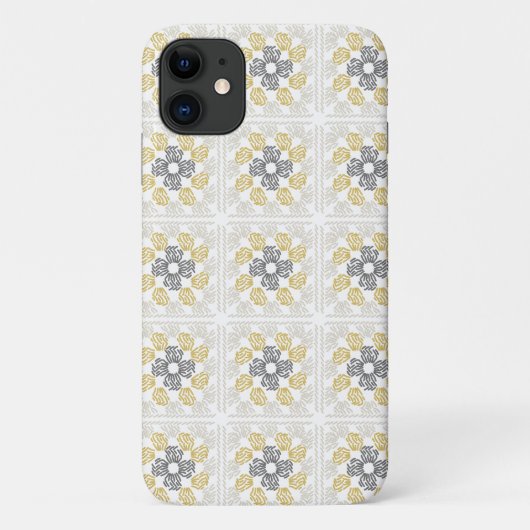 Oma vierkante schets ontwerp geel grijs Case-Mate iPhone case (Achterkant)