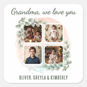 Oma we houden van jou 6 Fotocollage Eucalyptus Vierkante Sticker