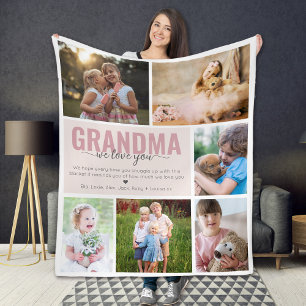 Oma We Love You Fotocollage Roze Fleece Deken