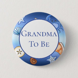 oma wordt Baby shower van het thema "Beach" Ronde Button 5,7 Cm