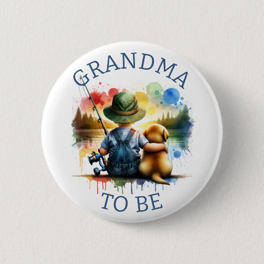 Oma wordt Boy's Gevist Baby shower Button (Voorkant)
