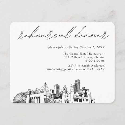 Omaha bruiloft elegante repetitie diner informatiekaartje (Voorkant)