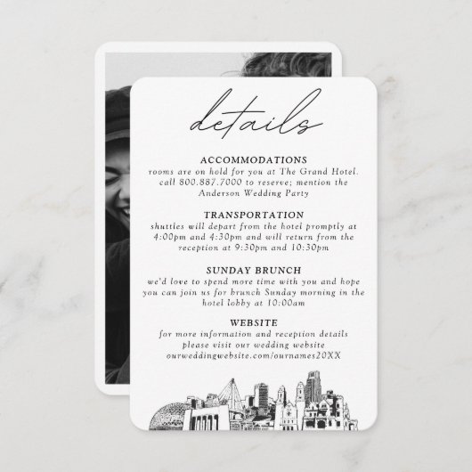 Omaha bruiloft verticale details informatiekaartje (Voorkant / Achterkant)