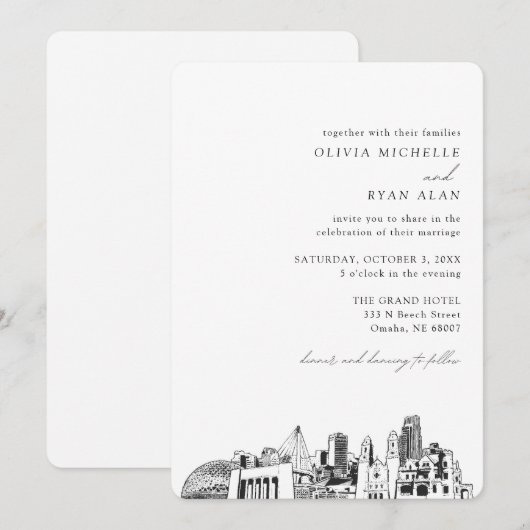 Omaha Mariage Élégant Skyline Invitation (Devant / Derrière)