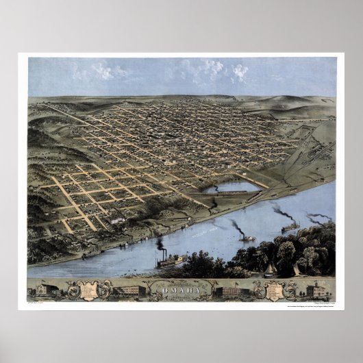 Omaha, NE Panoramic Map - 1868 Poster (Voorkant)