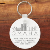 Omaha, Nebraska Stylized Skyline | Aangepaste slog Sleutelhanger (Voorkant)
