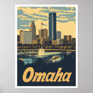 Omaha Nebraska USA Art Vintage Travel Illustratie Poster