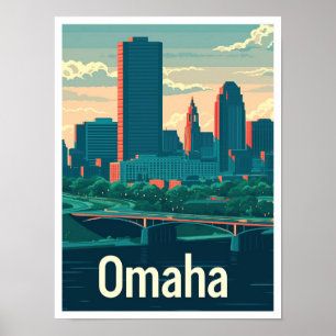Omaha Nebraska USA Art Vintage Travel Illustratie Poster