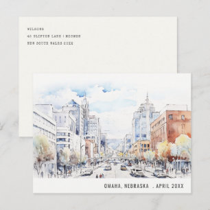 Omaha Nebraska Watercolor Landschap Reis Feestdagenkaart