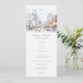 Omaha Nebraska Watercolor Scape Wedding Program Kaart (Staand voorkant)