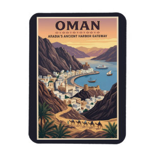 Oman Landschap Illustratie Reis Kunst Vintage Magneet