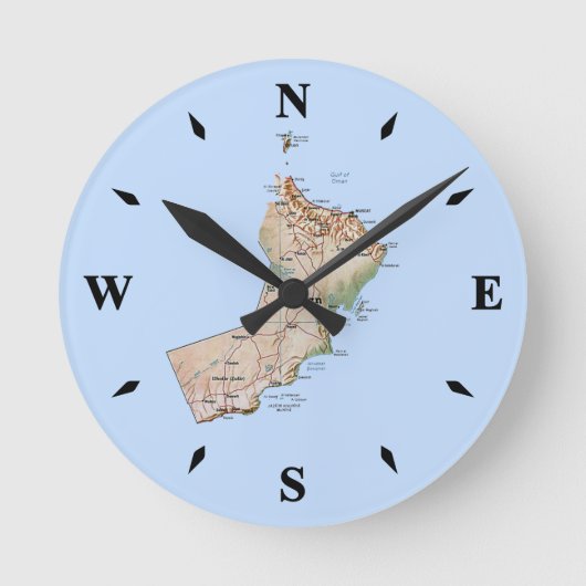 Oman Map Clock Ronde Klok (Voorkant)