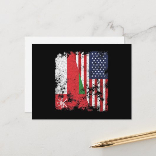 Oman USA Flag - HalfAmerikaans Briefkaart (Voorkant / Achterkant in situ)
